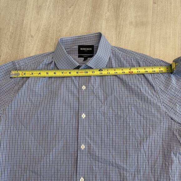 Bonobos Button Down Shirt Long Sleeve Men Size 18 33 Plaid Checker Blue Standard - Picture 4 of 9